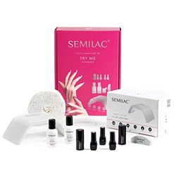 Semilac Try Me Gel Nagellak Lamp Starter Set | 3 kleurrijke Nagellakken | Nageldroger 36 W | Boven- en Onderlaag | Nagelresten Reiniger | Accessoires voor Nagelvoorbereiding en Nagellakverwijdering