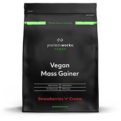 THE PROTEIN WORKS - Gainer Vegan | 450 Calories par shake | Masse musculaire | Shake de protéines végétales | 16 Servings | Fraises à la Crème | 2kg