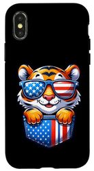 Coque pour iPhone X/XS Drapeau américain tigre 4 juillet dans poche Amérique maman papa