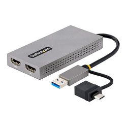 StarTech.com 107B-USB-HDMI-USB naar HDMI Adapter, USB 3.0 naar Dual HDMI Converter, USB A/C naar 2x HDMI Schermen (1x 4K30Hz, 1x 1080p) USB-A naar C Dongle, 11cm Kabel, Win & macOS,Grijs
