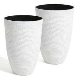 Worth Garden 2-pack 53 cm H. Vita höga planterare – 35 cm diameter harts stora runda blomkrukor för utomhusväxter träd – imitation stenfinish plast inomhus framsida veranda 9 gallon dekorativ