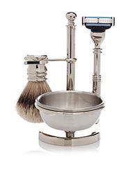 Golddachs - Soporte para brocha y cuchilla de afeitar con cuenco para espuma (1 unidad), color plateado