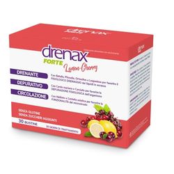 Drenax Forte Lemon Cherry Integratore. 30 Bustine. Contro la ritenzione idrica, drenante depurativo per il microcircolo Senza zuccheri
