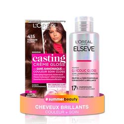 Duo Soin Gloss À La Maison – L’Oréal Paris – Coloration Casting Crème Gloss Marron Glacé + Soin Lamination Elseve Glycolic Gloss – Cheveux Brillants