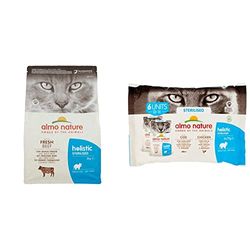 Almo Nature Holistic Sterilised - dry food for cat - 2kg & Holistic Sterilised Multipack con Merluzzo & con Pollo Cibo Umido Gatto Adulto 6 x 70g cad (Buste)