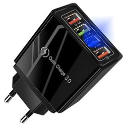 PARENCE.- Cargador de Pared USB con 4 Puertos - Rápido y eficiente - Universal, indicador LED (Actualización 2024)