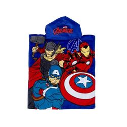 Asciugamano poncho con cappuccio ufficiale Disney Marvel Avengers, super morbido, Capitan America, Iron Man, Thor, accappatoio perfetto per casa, bagno e spiaggia, multicolore, 115 x 50 cm