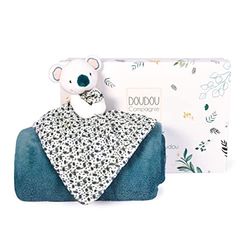 Doudou et Compagnie - Coperta in pile da bambino morbida con il suo peluche Koala - Collezione YOCA LE KOALA - Blu - 100 x 70 cm - Confezione regalo per la nascita di bambine e ragazzi - DC3977