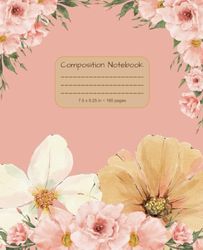 Composition Notebook: Water Flowers Illustration | Aesthetic Pink Cover | Beautiful Flowers | Romantic Vibes | College Ruled | 160 Pages | 7.5 x 9.25 in