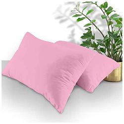 Pair of Housewife Pillow Cases- Shrinkage and Fade Resistant Bedroom Pillow Covers- Polycotton Hotel Quality Bedding, Pink
