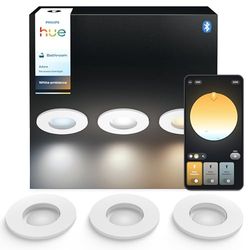 Philips Hue White Ambiance Adore, Faretto LED Smart da incasso, luce da bagno dimmerabile, Rotondo, Bianco, 3x4.2W, Telecomando Dimmer Switch incluso