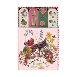 Vintage & Co x Nathalie Lete Forest Folk Limes à ongles | Lime à ongles | Mini limes à ongles | Mini cadeaux | Quatre motifs différents | Voyage | Femmes | Plateau de présentation 20,3 cm