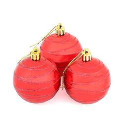 Mr Crimbo Set Of 10 Small Round Christmas Tree Baubles Shiny Mirror Finish With Swirl Design, Red 6cm