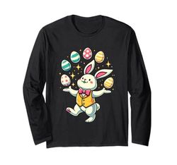 Divertido conejito de Pascua malabares con huevos coloridos para niños pequeños Manga Larga