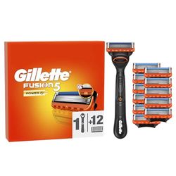 Gillette Fusion 5 Power, 1 Rasoio Barba Manuale + 12 Lamette Gillette Fusion 5 Di Ricambio, Con Striscia Lubrificante Più Grande Per Una Morbida Scorrevolezza E 5 Lame, Rasoio a Mano Libera
