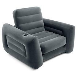 Intex 66551EP - Sedia gonfiabile estraibile: portabicchieri integrato, superficie vellutata, valvola 2 in 1, pieghevole in modo compatto, 203,2 x 231,1 x 66 cm