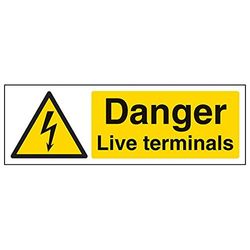 VSafety "Danger Live Terminals" teken, landschap, (Pack van 3), 300mm x 100mm, 3