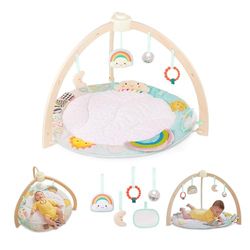 B. Baby Speelboog voor baby's, van hout, zachte kruipdeken, met sensorisch speelgoed om op te hangen, speelmat met babyspeelgoed, speelgoed voor kinderen vanaf 0 maanden, activity center