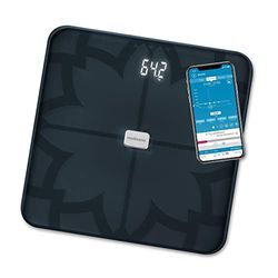 medisana BS 450 connect, digital body analysis scale 180 kg / 396 lbs black personal scale for measuring body fat, body water, muscle mass and bone weight, body fat scale with body analysis app