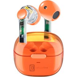 cellularline | Fin Transparente | Auriculares Bluetooth TWS inalámbricos en la Oreja con Funda de Carga - Tiempo de Juego de 3,5 Horas - Carga 4 Veces - Controles táctiles y Auto Pairing - Naranja