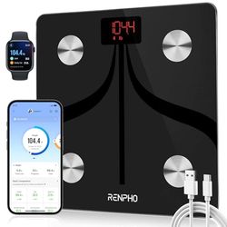 RENPHO Smart Body Fat Scales USB Rechargeable, Bathroom Scales for Body Weight High Precision Weighing Scale with Bluetooth Smart App, Body Composition Monitor for Body Fat, BMI, Muscle Mass, Elis 1