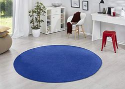 Hanse Home Fancy Tapete redondo – tapete moderno de veludo para sala de estar, sala de estar, quarto das crianças, corredor, quarto, cozinha, cor azul, diâmetro 133 cm