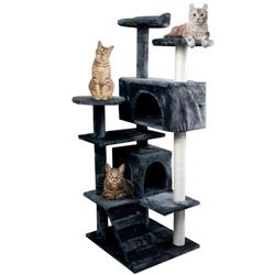 Mobiclinic, Rascador árbol para Gato, Modelo Tico, Grande, para Escalar, 5 Alturas, Soporta hasta 10 kg, con Plataformas y refugios, Juguete Desestresante, Cuerda de sisal, Gris