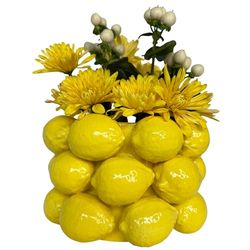 PeachiiPitt Lemon Vase -Cheery Yellow Ceramic French/Mediterranean Style Unique Vase with 3D Lemon Design- Lemon Kitchen Decor - Lemon Themed Housewarming Gift for her