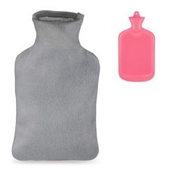 Relaxdays Aprox. 1,5 l Bolsa Agua Caliente con Funda 1,5l, Calientacamas Niños y Adultos, Goma, Tapón Rosca, 33,5x18,5x4cm, Rosa/Gris, Caucho