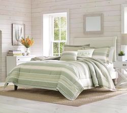 Tommy Bahama Piumone in cotone ultra morbido e traspirante di qualità, set da 5 pezzi per tutte le stagioni, progettato per l'arredamento di casa e hotel, 100% verde/bianco/blu, queen size