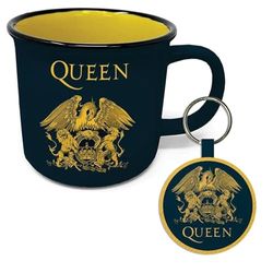 Pyramid International Queen Mug and Keyring Set in Presentation Gift Box (Crest Logo Design) 11oz Ceramic Campfire-Style Mug and Woven Key Fob - Official Merchandise