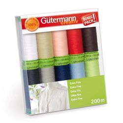 Gutermann 731150-1 Lot de 10 bobines de Fil Extra Fines Multicolore 200, Set de 2000 Pièces