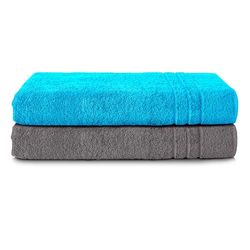 Komfortec Jumbo Bath Towels, 100% Cotton, Quick Dry, 80x200, Grey & Turqoise