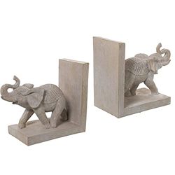 DRW Sujetalibros con Elefantes de Resina en Blanco 36x10x15cm