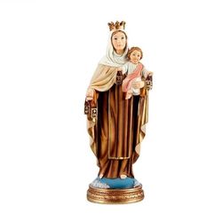 DRW Figura Madonna del Carmen con base blu in resina dipinta a mano 20 cm