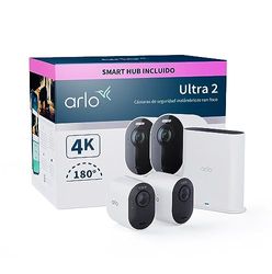 Arlo Ultra 2 Camara de Vigilancia WiFi Exterior 4K, Camara de Vigilancia WiFi Interior, Sensor de Movimiento, Alarmas Para Casa, Visión Nocturna Color, Prueba Arlo Secure Incluida , 2 Cámaras, Blancas