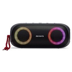 Aiwa BST-650: Altoparlante Bluetooth TWS compatto, durevole e potente con tecnologia HyperBass, (20W RMS, illuminazione LED RGB con 9 modalità, lettore di schede, resistente all'acqua). Colore: nero.