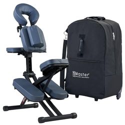 Master Massage Rio - Sedia da massaggio portatile, colore blu reale, leggera 10,9 kg, telaio pieghevole in alluminio, completamente regolabile, qualità premium con supporto a vita.