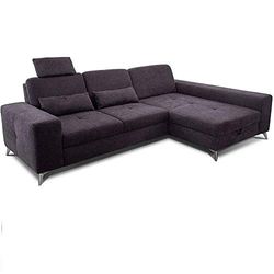 CAVADORE Canapé d'angle Bali/Canapé d'angle Tendance avec Chaise Longue Droite, Appui-tête et Coussin Lombaire/avec réglage de la Profondeur de l'assise, lit et tiroir de lit / 286 x 92 x 176 cm /