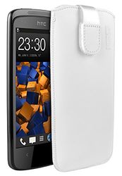 mumbi väska i äkta läder kompatibel med HTC Desire 500, (väska med dragkedja, utdragshjälp), vit