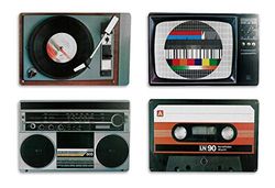 Out of the blue nostalgic HIFI elementos individuais de mesa, polipropileno, multicolor, 44 x 29 cm, pack de 4, sortido: modelos / cores aleatórias