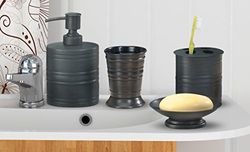 nu steel nusteel Bogart Metal Bath Accessory Set for Vanity Countertops, 4 Piece Luxury Ensemble Includes Dish, Toothbrush Holder, Tumbler, soap and Lotion Pump, Oil Rubbed Bronze