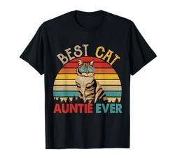 Vintage Retro Best Cat Auntie Ever Cute Cat Sunglasses Owner T-Shirt