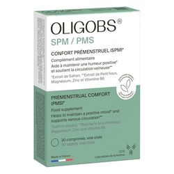Oligobs SPM – Complément menstruel naturel avec safran, magnésium & vitamine B6 – Syndrome prémenstruel (SPM), douleurs, humeur, fatigue – 30 comprimés – Fabriqué en France