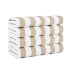 Arkwright LLC California Cabana Striped Oversized Beach Towel | Set of Four Extra Large 30" x 70" | 100% Ringspun Cotton Double Yarn Strength | Perfect Pool Towel, Beach Towel, Bath Towel (Beige)