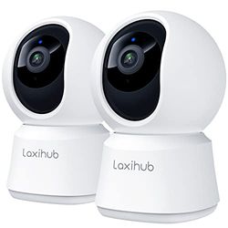 LAXIHUB Bewakingscamera voor binnen, IP draadloze camera 1080p, HD nachtzicht, bewegingsdetectie, bidirectionele audio voor baby's, compatibel met Google/Alexa 2 stuks