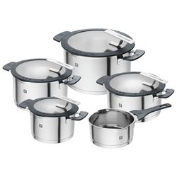 ZWILLING Set di pentole Simplify in acciaio inossidabile, 5 pezzi, con setaccio integrato nel coperchio, adatto all'induzione, argento-nero