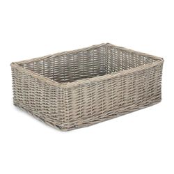 Red Hamper Large Wicker Grey Wash Storage Tray, L