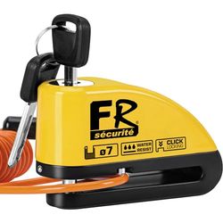 FR Sécurité FR7Y Cadeado disco de motocicleta com alarme 110 DB, anti-roubo mota travão 7 mm com acessórios 1,5 m cabo lembrete e cadeado saco, pinça mota anti-roubo para motocicletas bicicleta