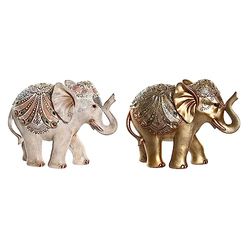 Figura Decorativa DKD Home Decor 24 x 8 x 19 cm Elefante Beige Dorado Colonial (2 Unidades)